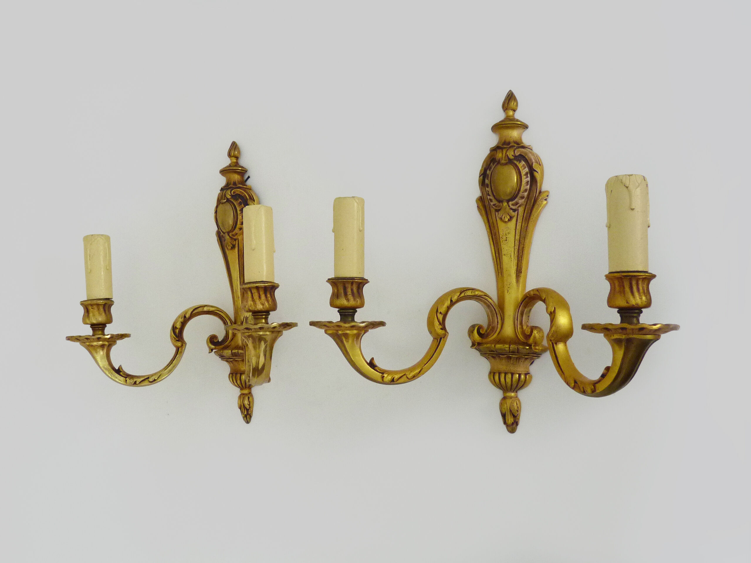 Old large pair of bronze wall sconces with 2 candles. Year 60 70