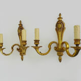 Old large pair of bronze wall sconces with 2 candles. Year 60 70