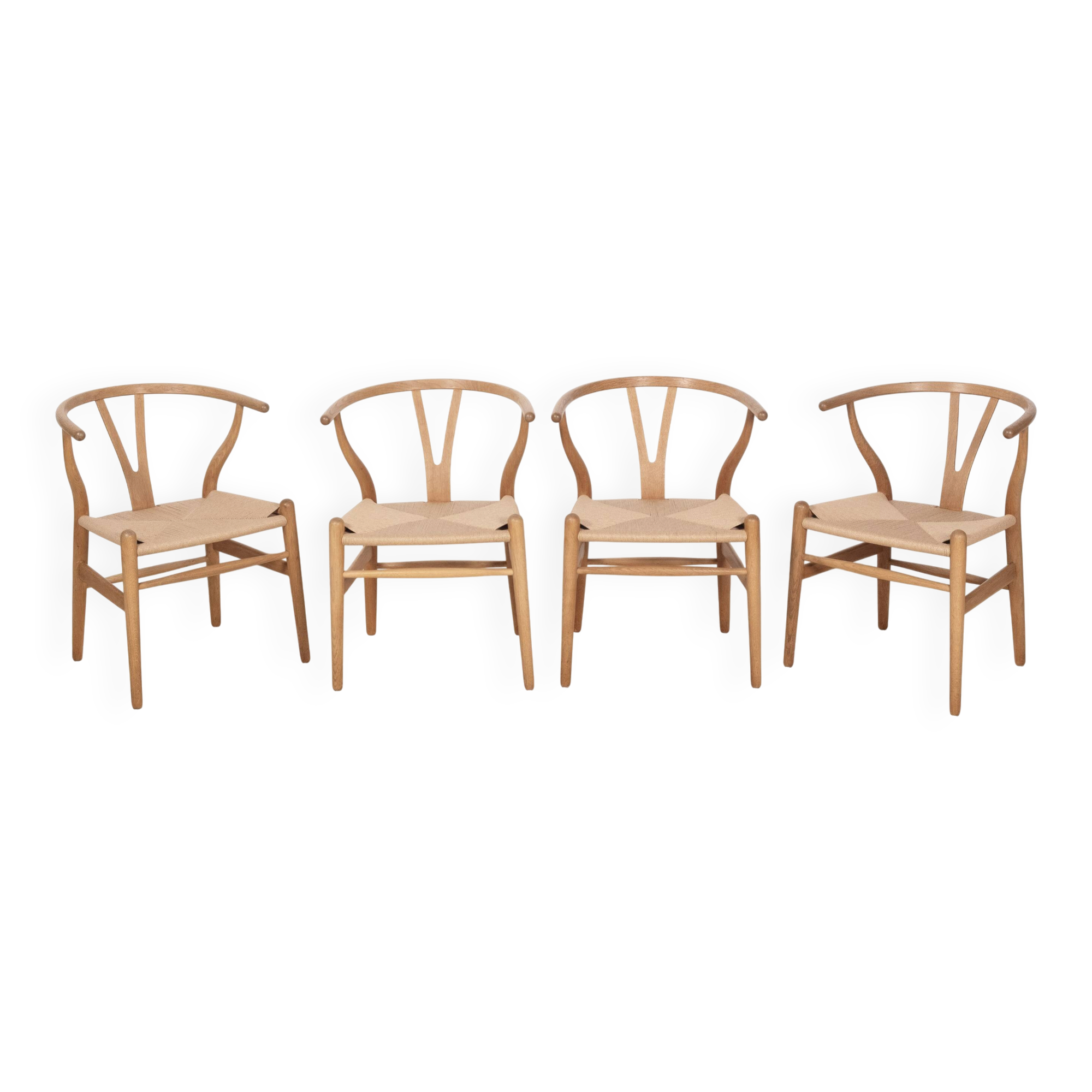 4x Chaise Wishbone CH24 de Hans J. Wegner en chêne, 1990