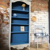 Old bookcase gray & blue wood mouldings