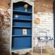 Old bookcase gray & blue wood mouldings