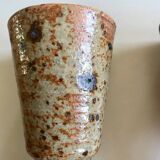 Pair of old pyrite stoneware mazagrans, stemmed glasses, thick base, vintage duo set