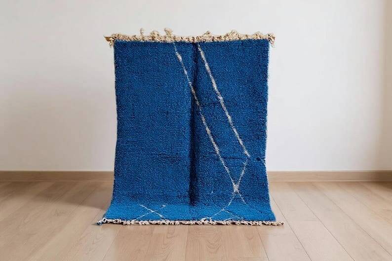 Handmade pure wool rug in blue