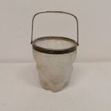 Old, vintage and super delicious ice bucket in frosted glass with stain silver/metal ring and handle
