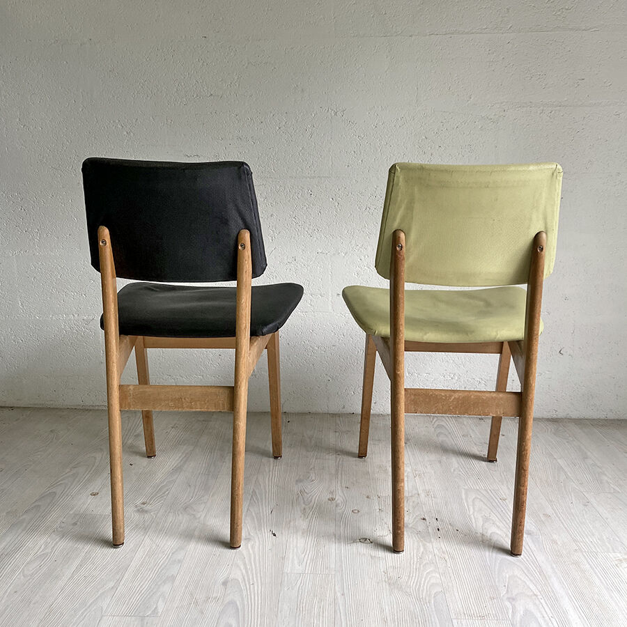 Set of 6 vintage chairs, black and green 1960
