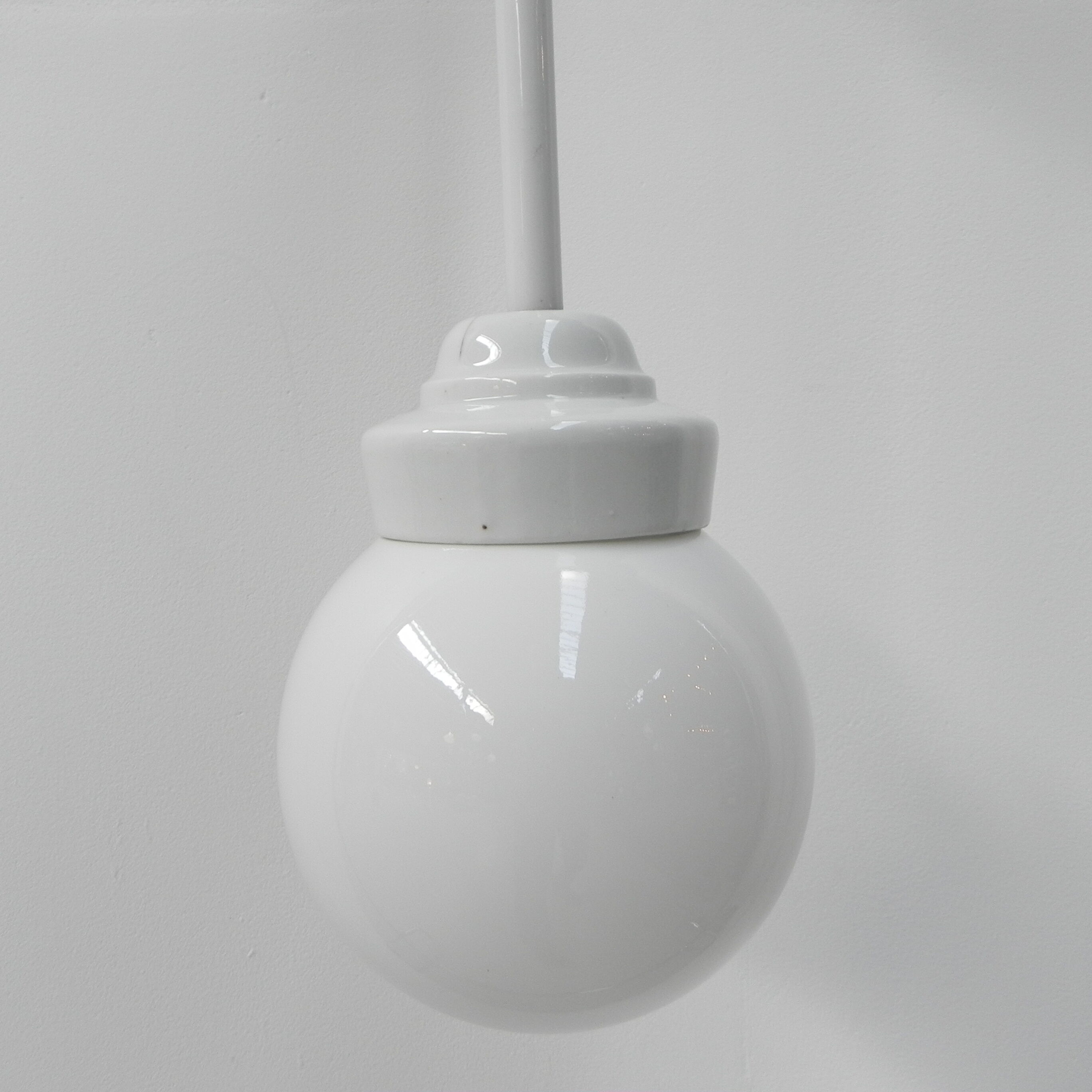 Art Deco hanging lamp with white glass ball