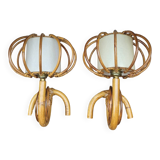 Pair of rattan wall lights by Louis Sognot 1950