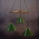 Suspension industrielle design support en chêne avec 3 cloches en métal