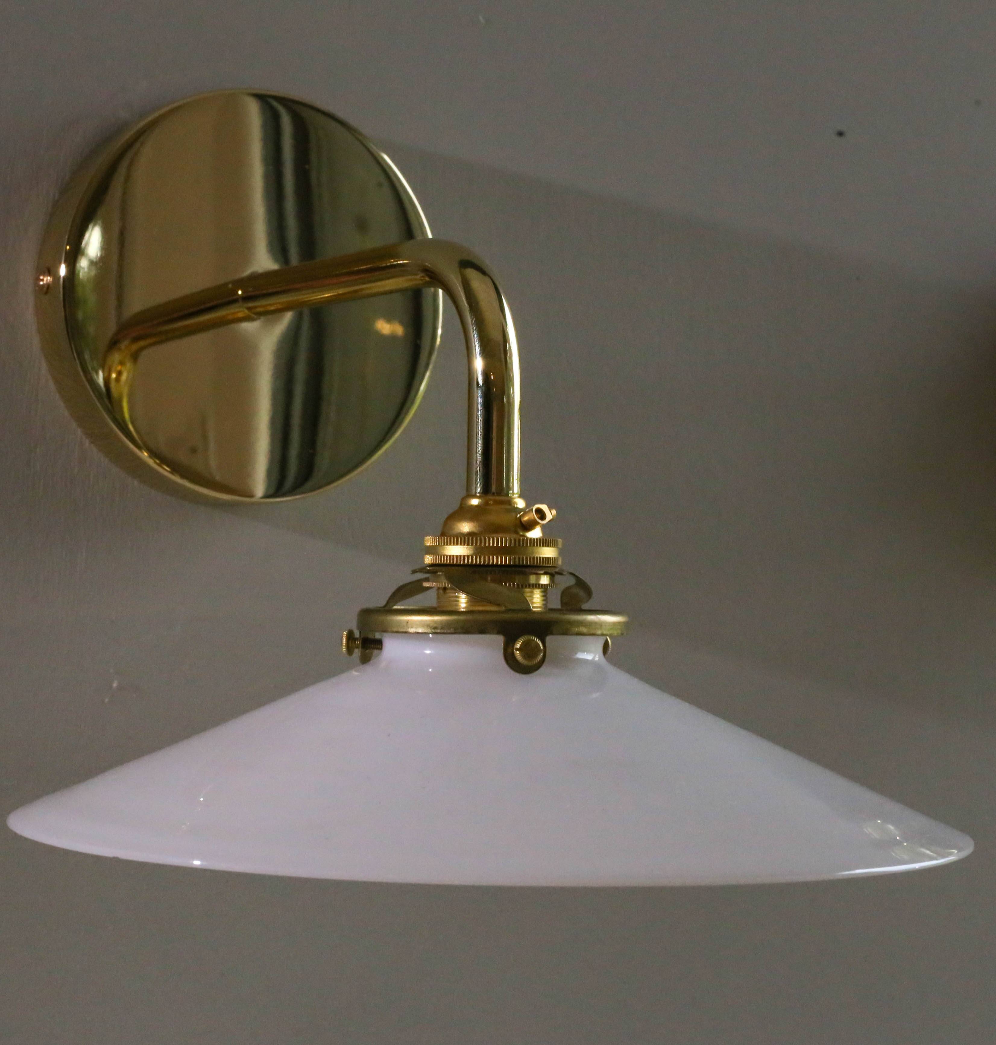White opaline wall light - brass socket and metal support