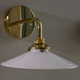 White opaline wall light - brass socket and metal support