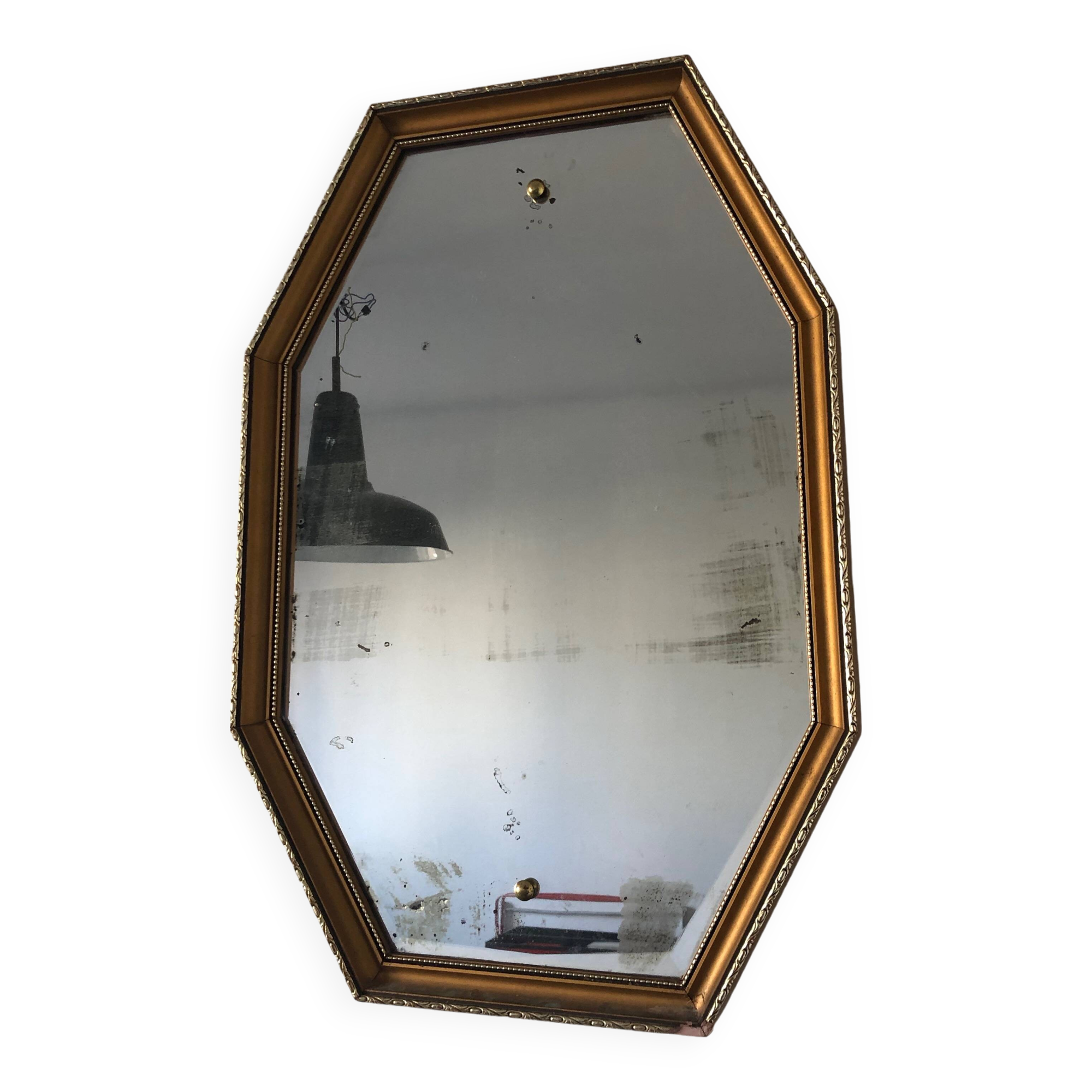 Vintage 1950 octagonal beveled mirror in gilded wood - 65 x 44 cm