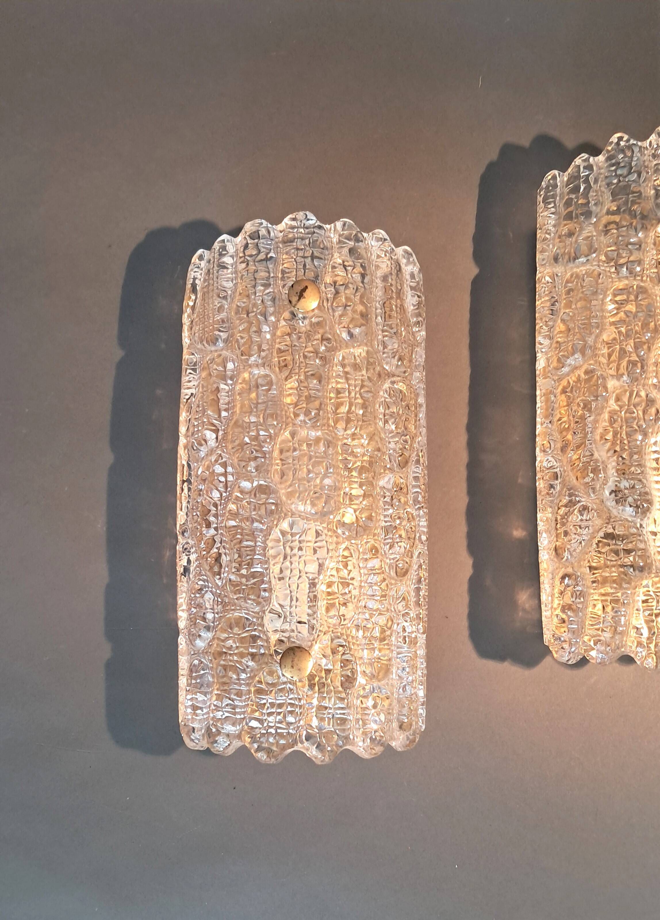 Pair of gilt brass and crystal sconces by Carl Fagerlund for Orrefors, 1960.
