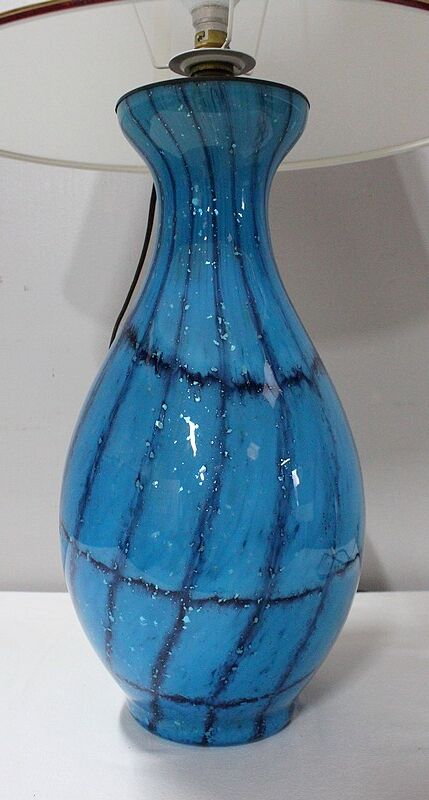 White day abat lamp and blue glass foot 1940/1960