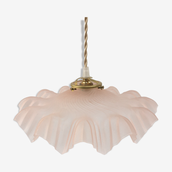 Suspension flocon vintage en verre transparent rose pale