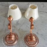 Pair of art deco wall light in glass and copper