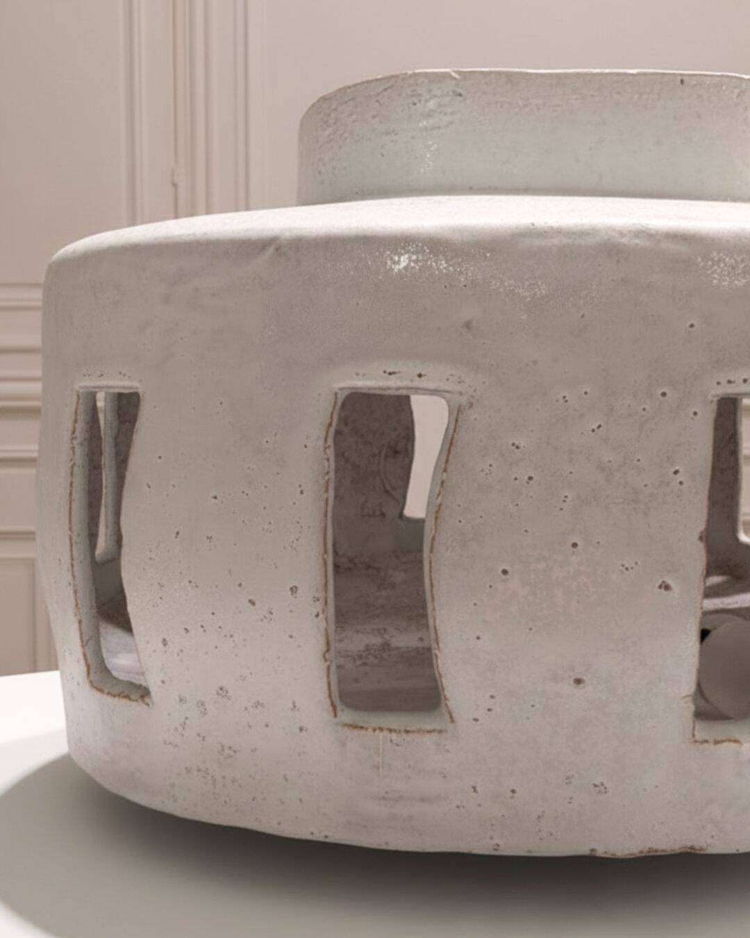 Brutalist lamp in glazed terracotta – Albert Spinelli (20th century)