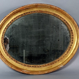 Oval mirror carved wood frame beaded gilded circa 1800 44x35cm SB