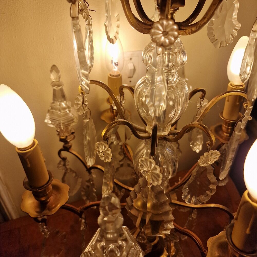 Old bronze girandole and crystal 4 fires