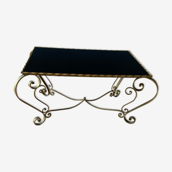 Coffee table in gilded metal and black glass 1960