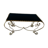 Coffee table in gold metal and black glass 1960