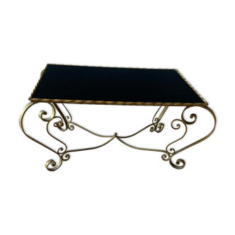 Coffee table in gold metal and black glass 1960