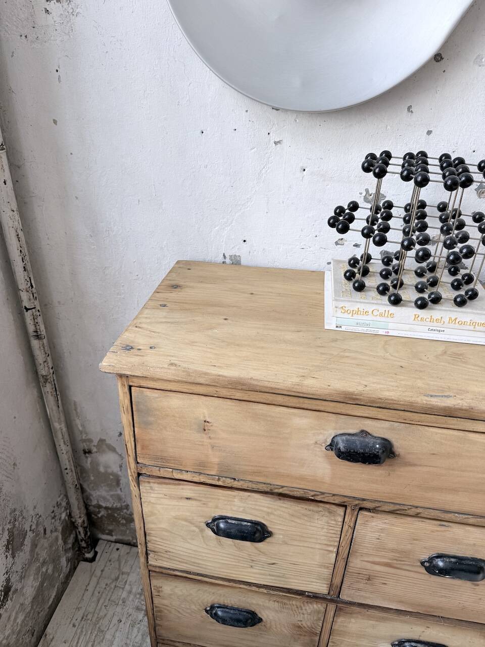 1950s pine workshop cabinet with drawers
