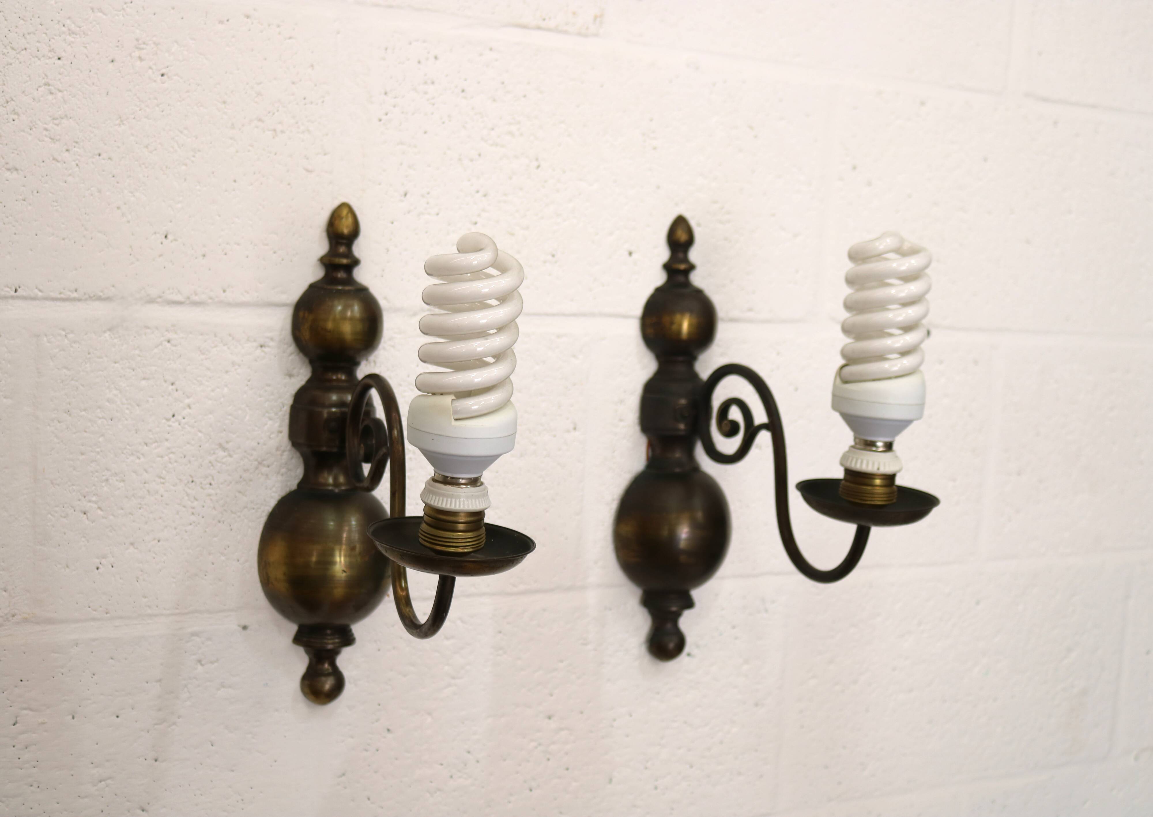 Pair of Antique Brass Wall Lamps – Vintage 1950s Sconces