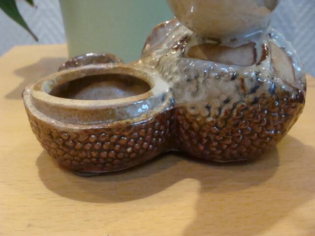 Small vintage enameled ceramic bird bowl