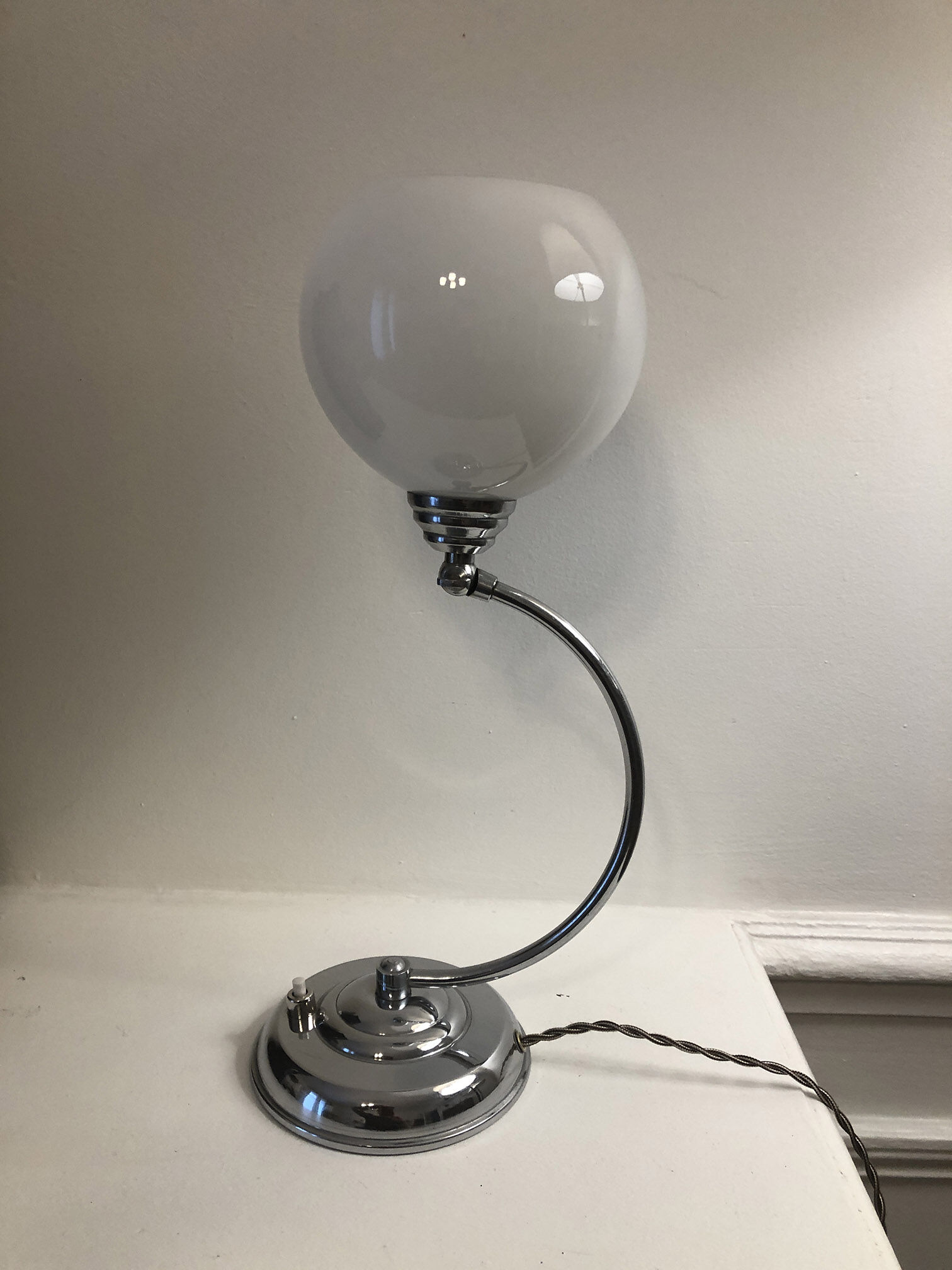 Antique articulated chrome lamp with opaline