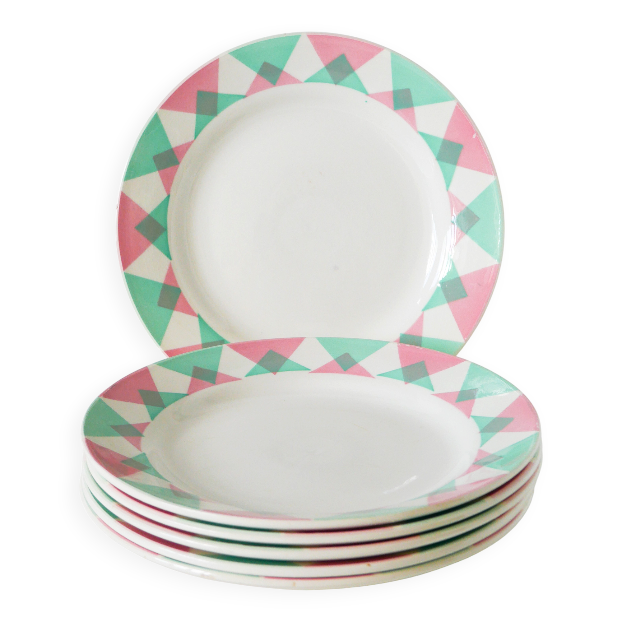Set of 5 dessert plates, Digoin Sarreguemines model Arlequin, 1960.