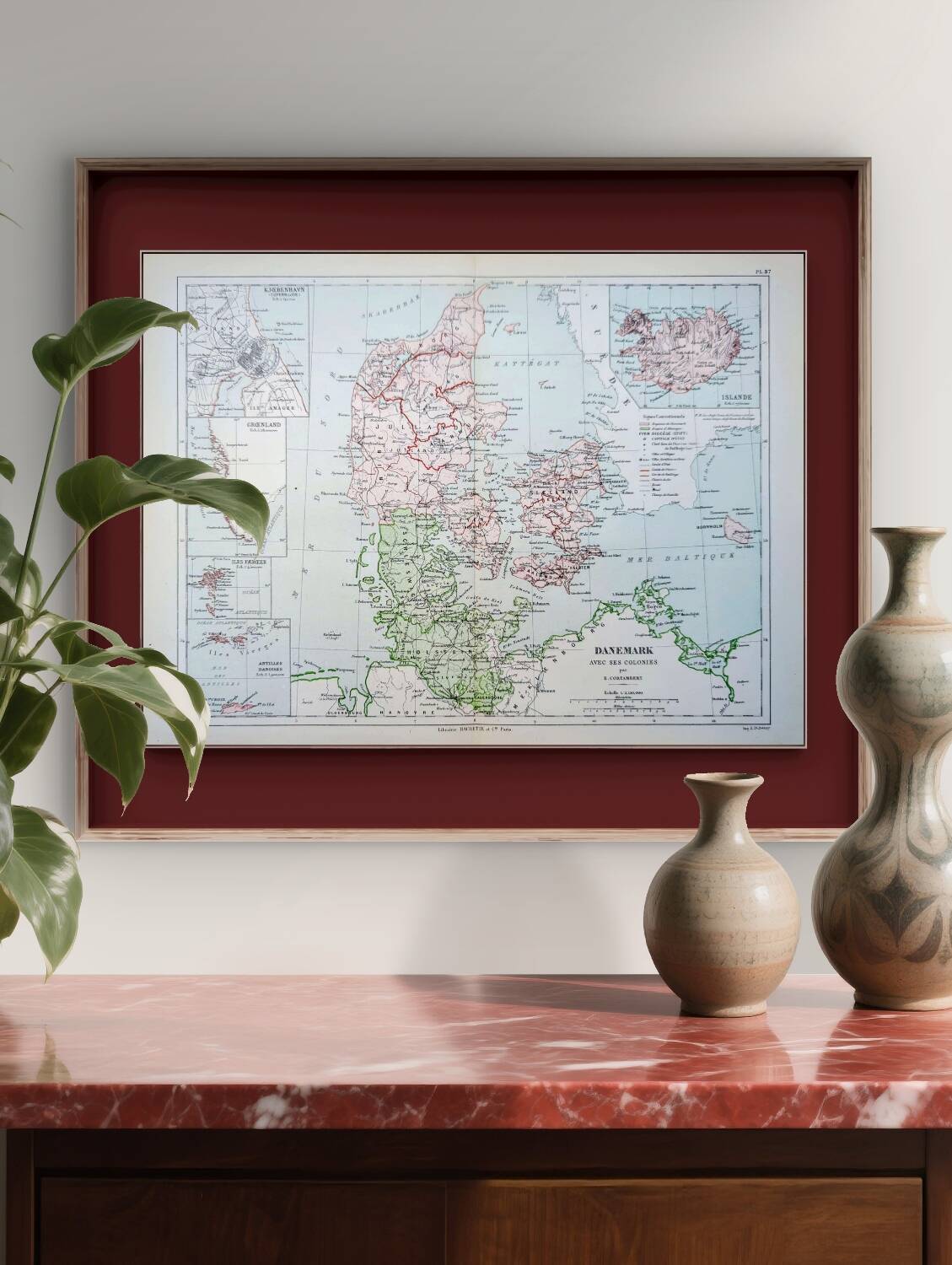 Denmark and dependencies, period map, 1887, Authentic