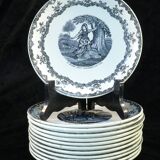 12 assiettes parlantes en faiences de choisy-le-roi histoire de jeanne d'arc