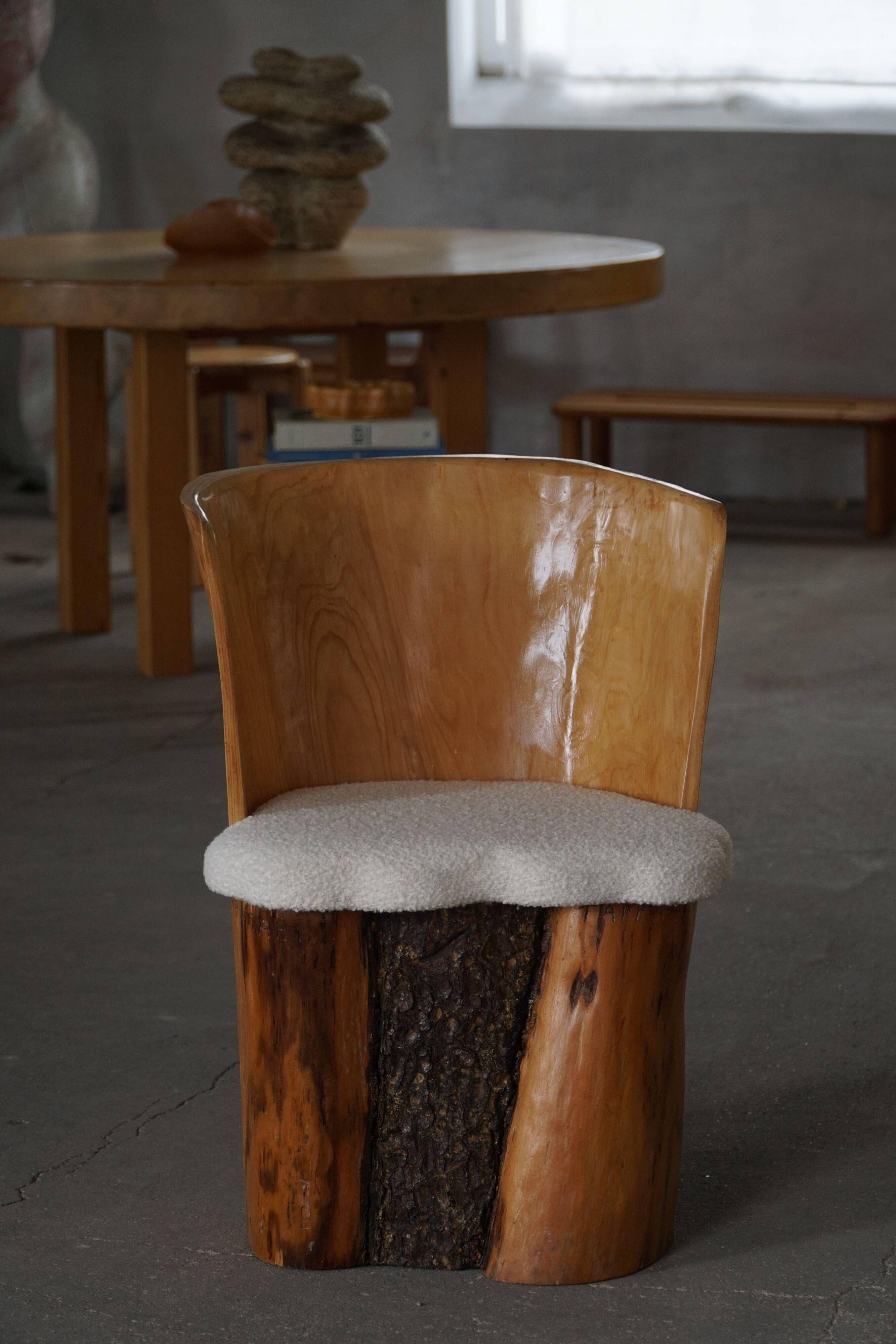 Swedish modernity, set of four stump chairs, solid Wood Wood with boucle seats, 1960s.
