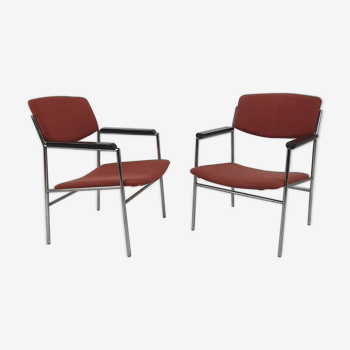 Set of 2 Mid Century Gijs van der Sluis tubular frame armchairs, 1960s