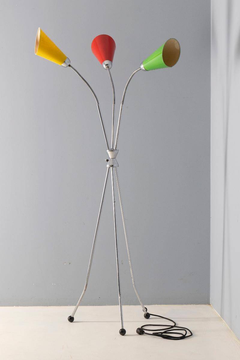 Three-armed floor lamp, Lidokov, 1950s–1960s, Czechoslovakia