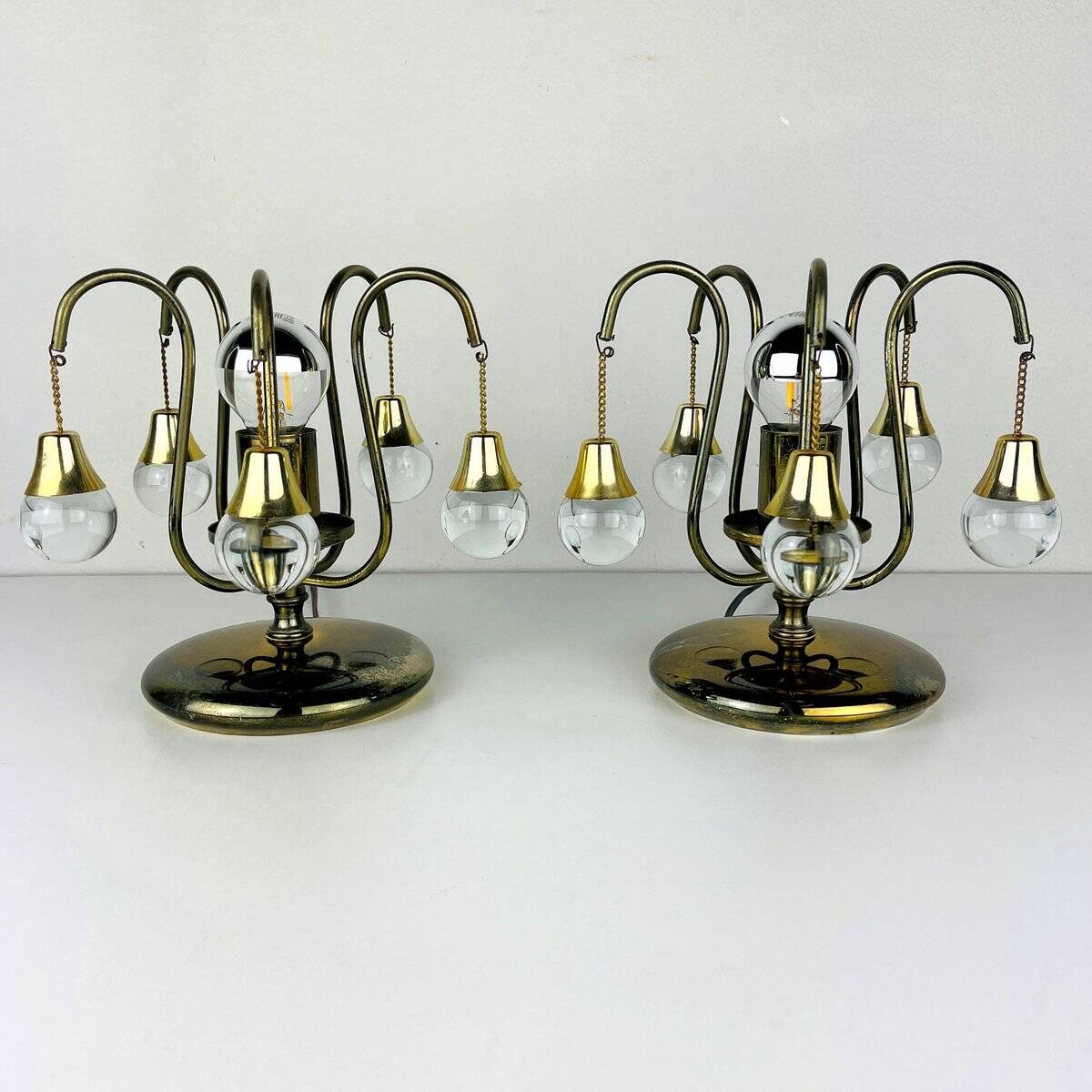 Vintage glass ball table lamps, Italy, 1960s, set of 2