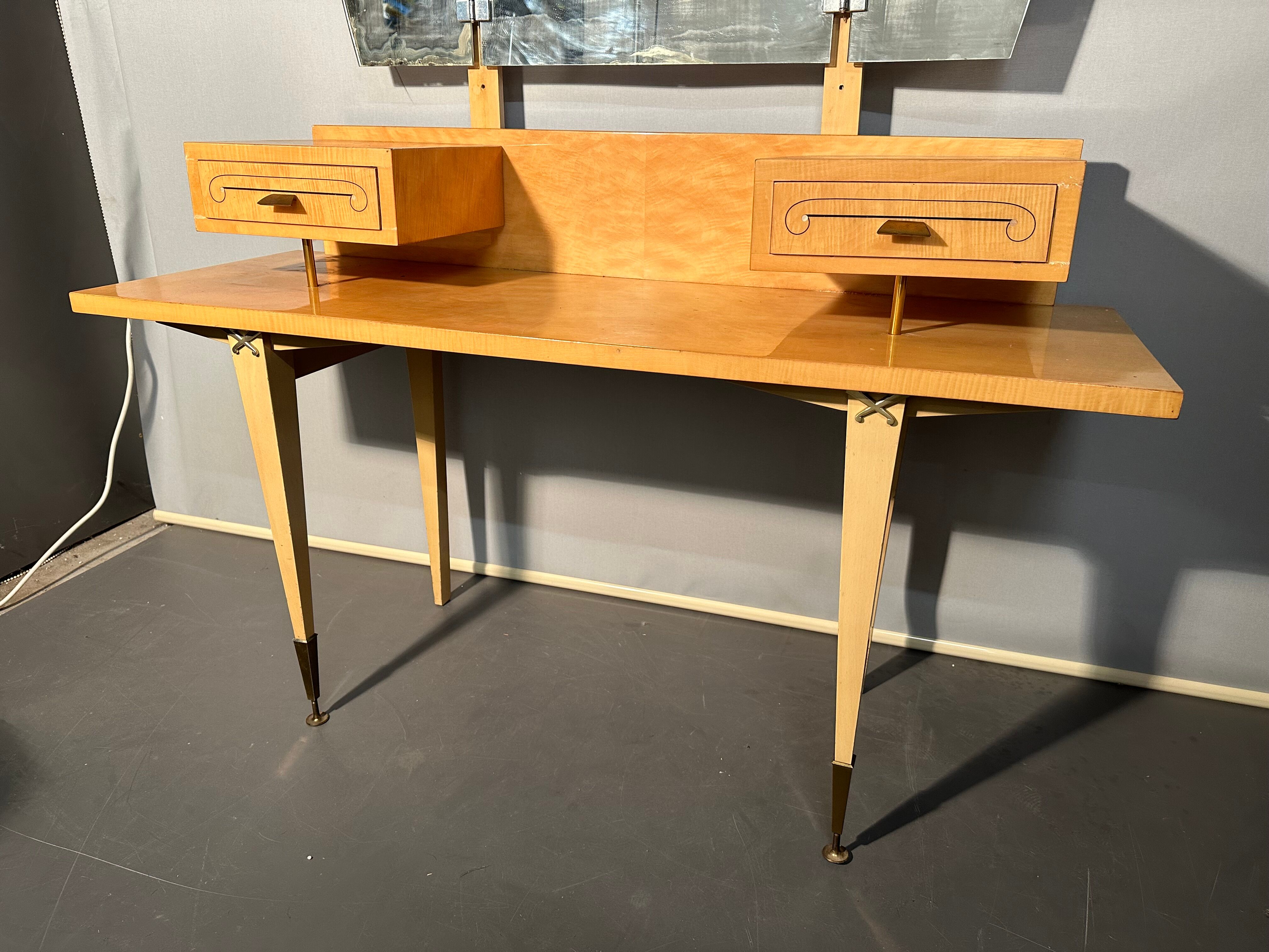 Vintage dressing table 1950 / 1960 with folding and removable mirror: convertible into an office