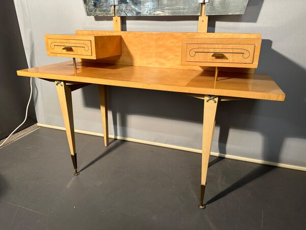 Coiffeuse vintage 1950 / 1960 à miroir pliant et démontable : transformable en bureau
