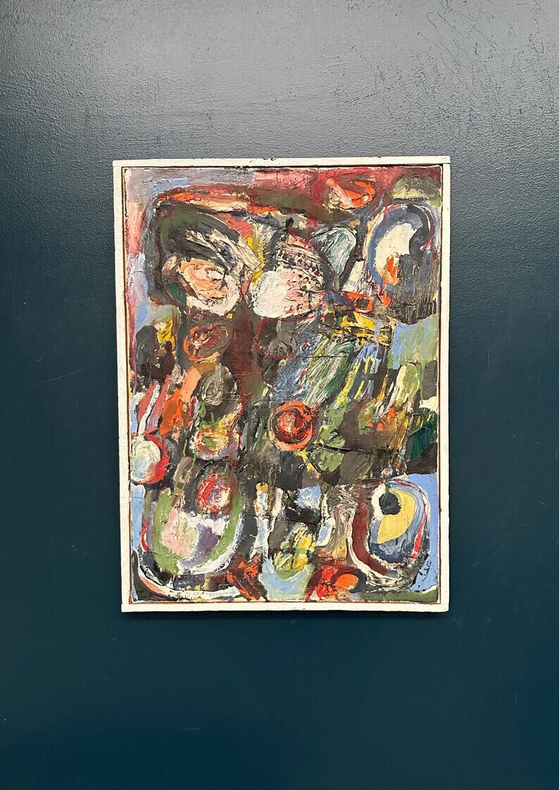 Original Swedish Oil on Canvas – “Abstract Composition” by Valter Gibson – Dated 1965 – Vintage & Framed