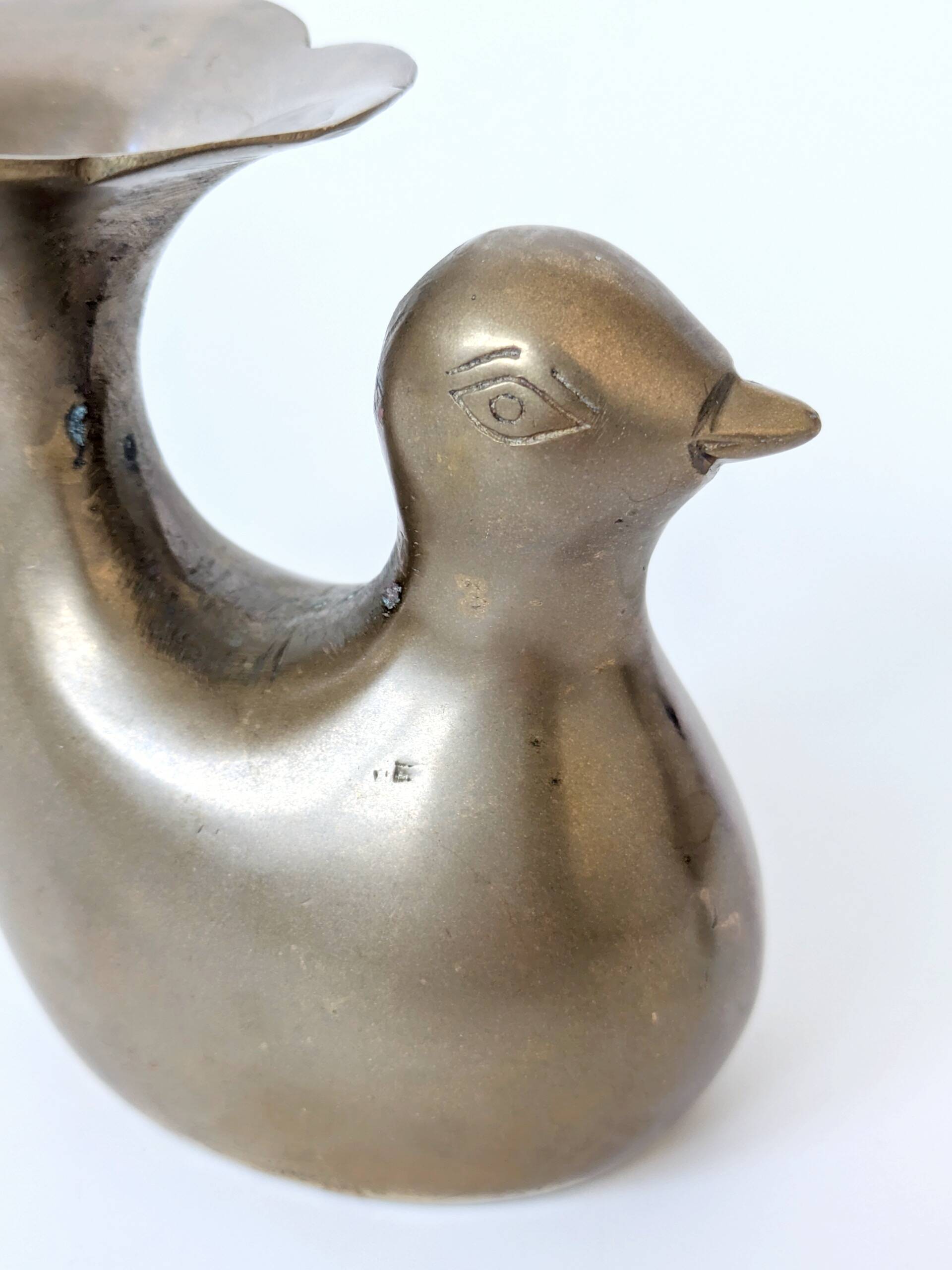 Candle holder or bird soliflore in brass, mid-century design from the 1960s.