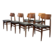 Danish Solid Teak Wooden Dining Chairs with Black Leatherette Seating 1960s