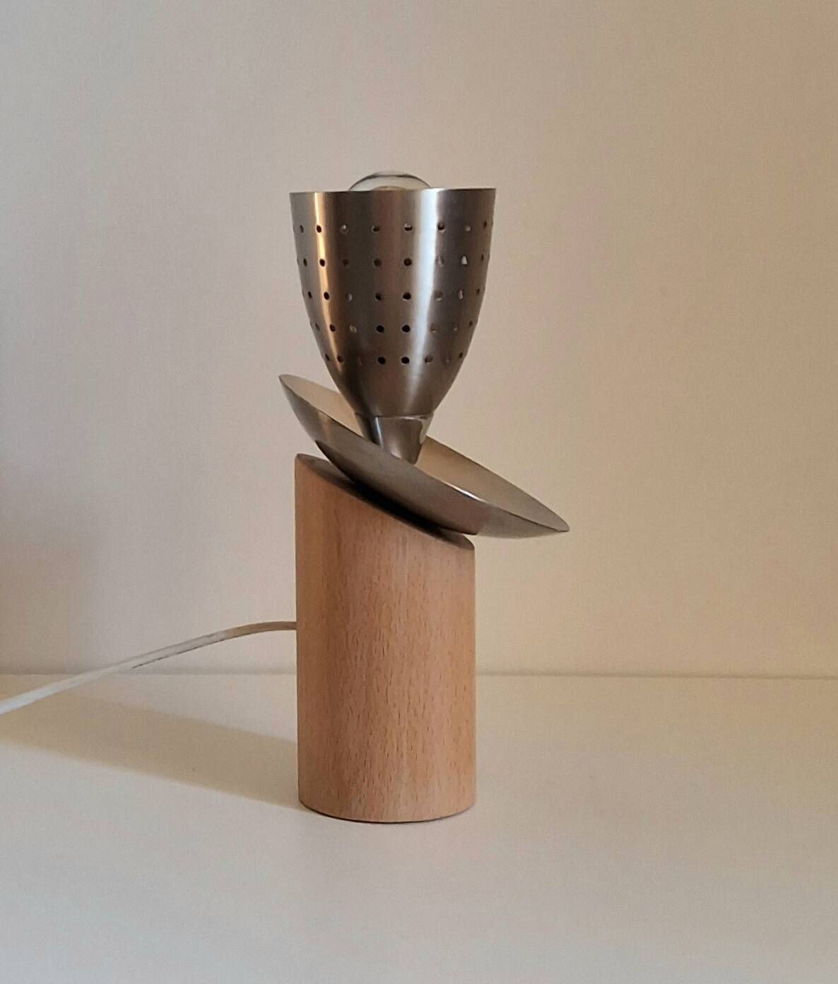 Lampe de créateur bois inox
