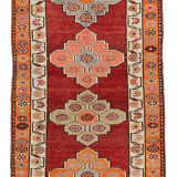 Hand-knotted decorative turkish red runner carpet 88 cm x 470 cm