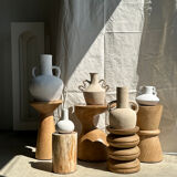 Handmade terracotta vase painted white with double handles H:16 D:20