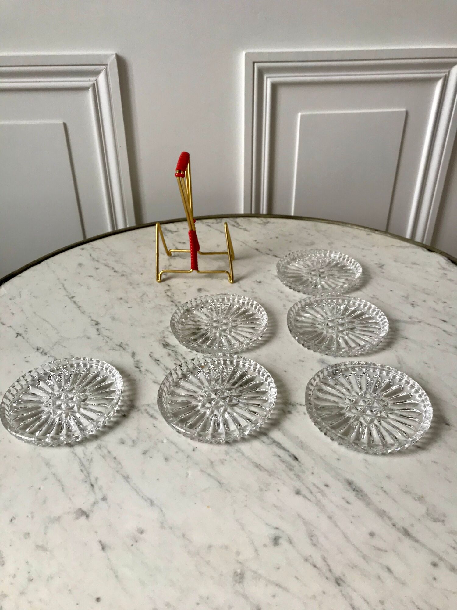 Set of 6 crystal coasters support brass scoubidou years 50-60