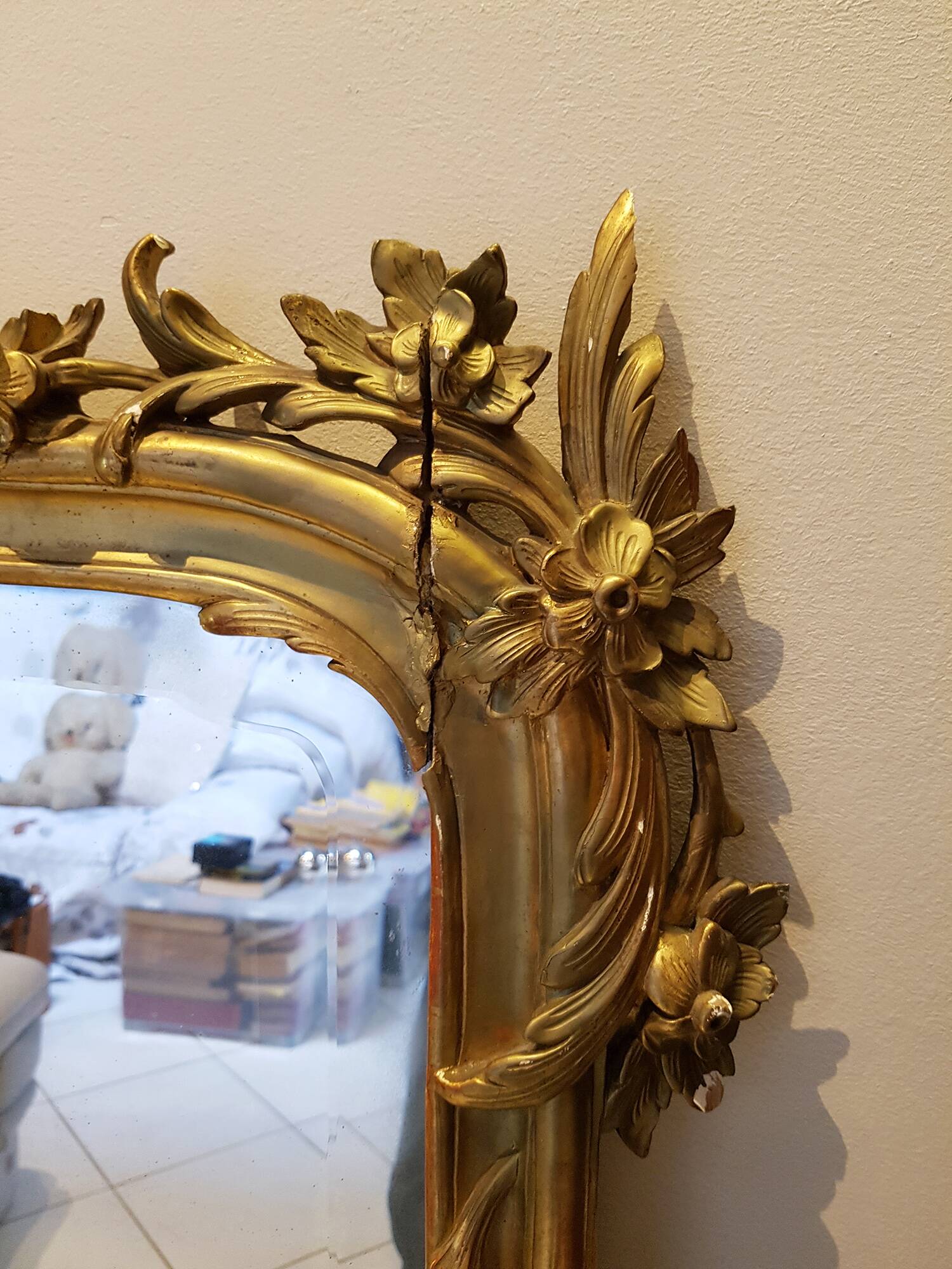 Large rectangular antique Louis XVI mirror for tabletop use.