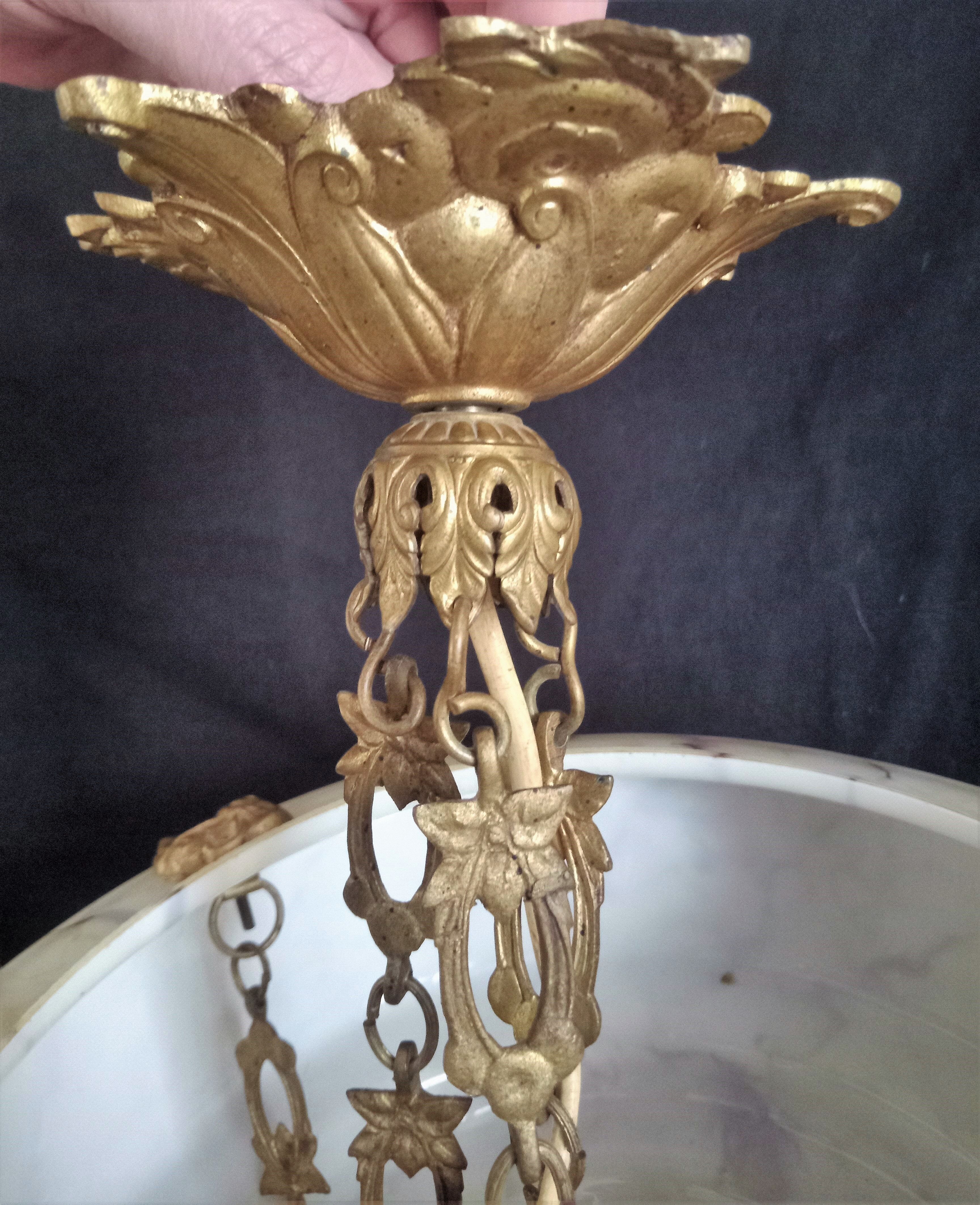 Art Deco brass and marbled glass chandelier, 1950s - 1960s