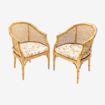 Pair of bamboo chairs caning around 1960