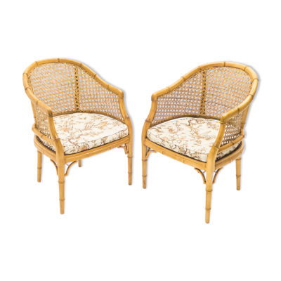 Paire de fauteuils bambou cannage vers 1960
