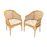 Pair of bamboo chairs caning around 1960